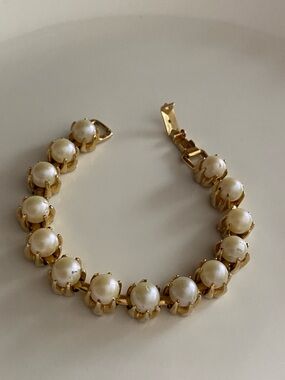 VTG 1955 Gold Faux Pearl Link Bracelet